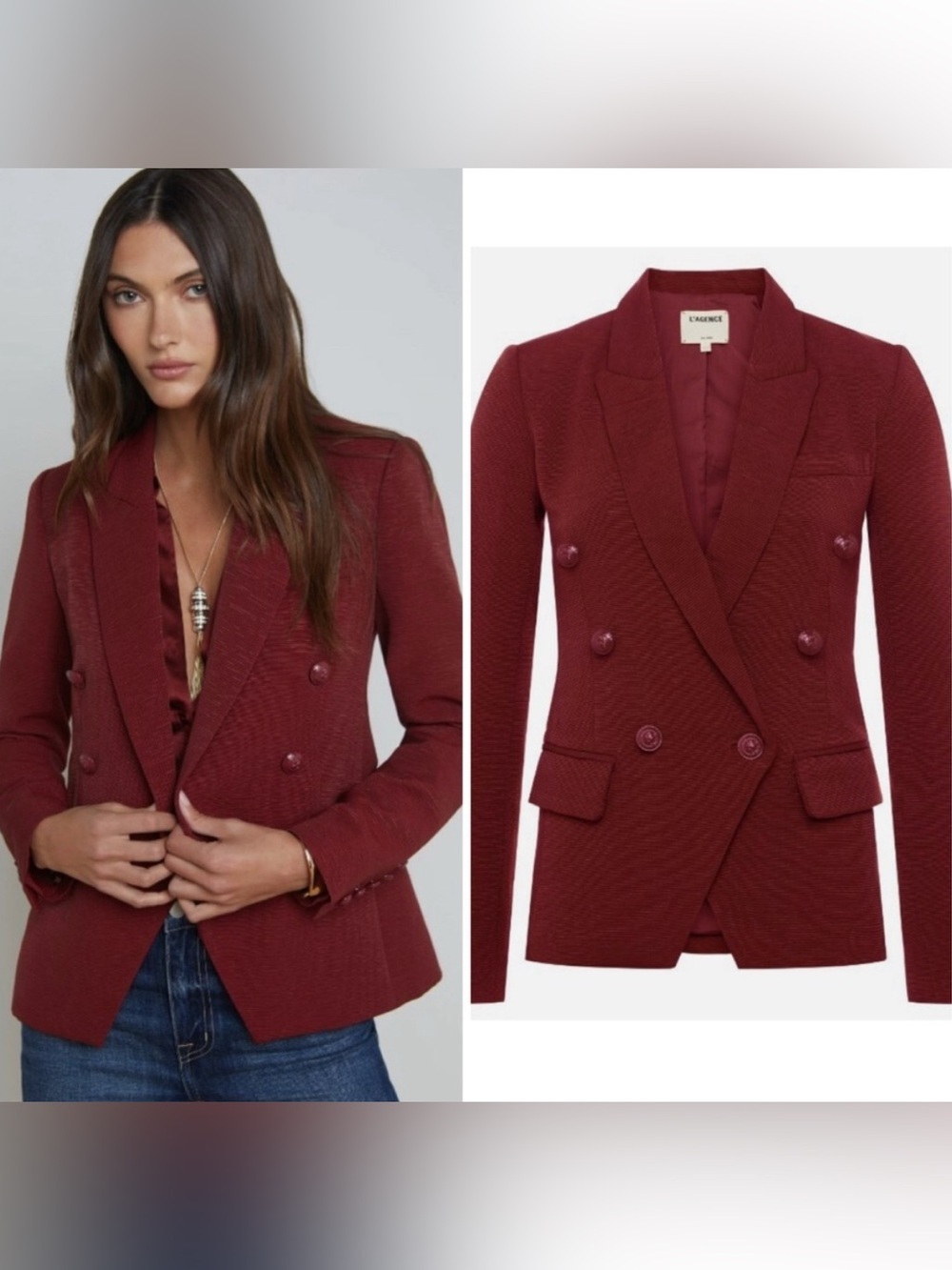 L’Agence double breasted Kenzie blazer jacket in Syrah